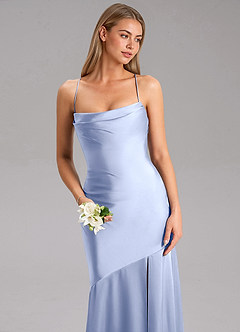 Azazie Grata Abiti da Damigella Abito Sirena in Raso Elasticizzato Spacco Laterale Ghiaccio image6