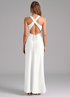 Azazie Evadne Vestidos de damas de honor Vestido de Blanco de Satén Elástico de Corte Recto con Plisado image2