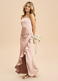 Azazie Buzzy Junior Robe Fourreau en Satin extensible Plissée Or Rose image6