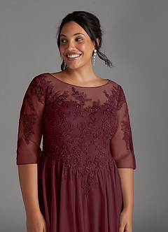 Azazie Harriet Abiti per la Madre della Sposa Abito A-Line in Maglia in Pizzo con Scollo a U Cabernet image12