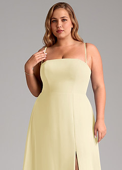 Azazie Wren Vestidos de damas de honor Vestido de Sorbete De Limón de Gasa de Corte en A Convertible con Corte Lateral image10