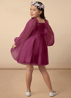 Azazie Aya Flower Girl Dresses Mulberry A-Line with Sleeves Tulle Dress image4