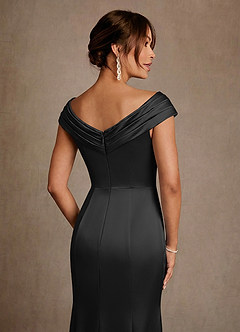 Azazie Aberdeen Mother of the Bride Dresses Black Sheath Pleated Stretch Satin Dress image5