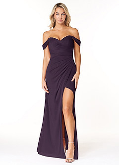 Azazie Tessa Bridesmaid Dresses Plum Sheath Sweetheart Off-The-Shoulder Mesh Convertible Dress image1