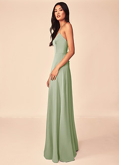 Azazie Mei Bridesmaid Dresses Dusty Sage A-Line V-Neck Stretch Satin Dress image4