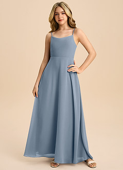 Azazie Shale Junior Linia A Ukłon Szyfon Długość podłogi Młodsza druhna Sukienka image3