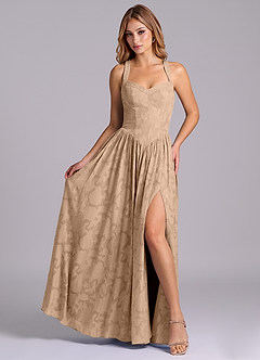 Azazie Francis Bridesmaid Dresses Champagne A-Line Corset Floral Burnout Dress image4