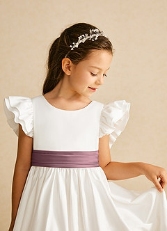 Azazie Aero Flower Girl Dresses Ivory Vintage Mauve A-Line Pleated Cotton Dress image3