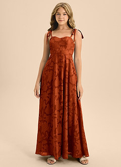 Azazie Rosey Junior Paprika A-Line Sweetheart Neckline Floral Burnout Dress image3