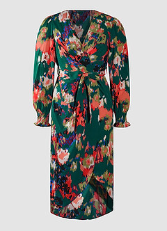 Nichols Dark Emerald Abstract Print Long Sleeve Tulip Dress image6