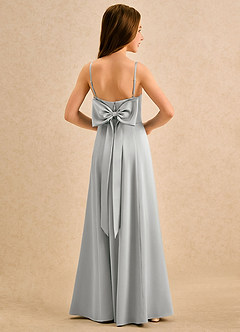 Azazie Chamomile Girls Formal Robe Demoiselle D'honneur Fillette Robe Trapèze en Satin extensible Plissée Argent image1