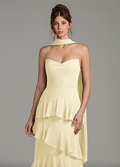 Azazie Imani Bridesmaid Dresses Lemon Sorbet A-Line Ruched Chiffon Dress image2