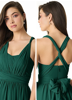 Azazie Olani Brautjungfernkleider Wandelbar A-Linie Schulterfrei Chiffon Kleid Smaragd image5