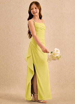 Azazie Cannoli Girls Formal Abiti da Ragazza di Fiori Abito A-Line in Chiffon Plissettato Canarino image4