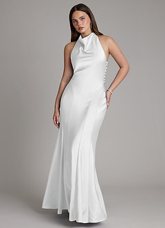 Azazie Sahara Suknie dla druhen Linia A Pofałdowany Satyna elastyczna Do ziemi Sukienka image1