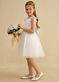 Azazie Lona Jurken voor bloemenmeisjes A-Lijn Jurk van Mat Satijn Boog Ivoor Wit image4