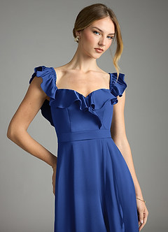 Azazie Lyra Bridesmaid Dresses Royal Blue A-Line Off the Shoulder Stretch Satin Convertible Dress image2