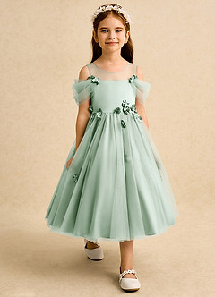 Azazie Juni Flower Girl Dresses Agave Ball-Gown Pleated Tulle Dress image7