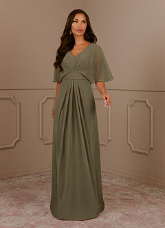 Azazie Oksana vestidos de madre de la novia Vestido de Verde Sauce de Gasa de Corte En A con Cuello en V Plisado image2