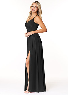 Azazie Rayna Bridesmaid Dresses Black A-Line V-Neck Pleated Chiffon Dress image3