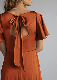 Azazie Kimber Bridesmaid Dresses Cinnamon A-Line Ruched Stretch Satin Dress image5