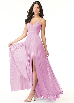 Azazie Vini Bridesmaid Dresses Candy Pink A-Line V-Neck Pleated Chiffon Dress image3