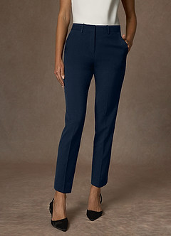 Whitney Dark Navy Structured Stretch Full Length Dress Pants