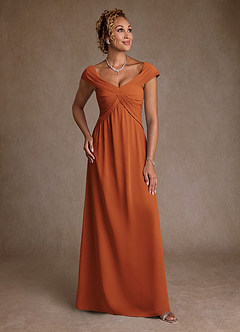 Azazie Myrtle Abiti per la Madre della Sposa Abito A-Line in Chiffon Plissettato Cannella image1