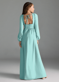 Azazie Norah Junior Robe Trapèze en Mousseline de soie Plissée Aqua image5