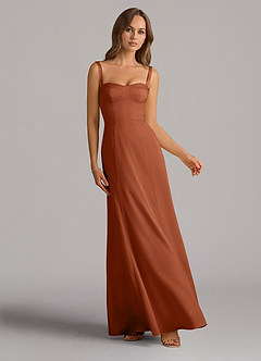 Azazie Amaris Final Sale Cedar Rose A-Line Corset Stretch Satin Dress image1