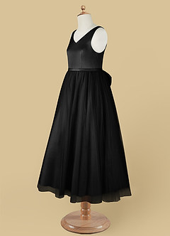 Azazie Marybell Flower Girl Dresses Black A-Line Bow Tulle Dress image11