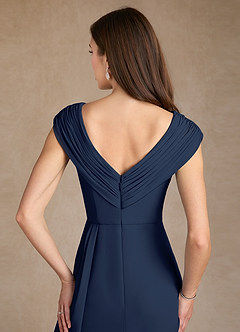 Azazie Bronson Mère de la mariée Robes Robe Trapèze en Mousseline de soie Plissée Bleu Marine Foncé image6