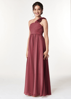 Azazie Flower Junior Jurk van Chiffon met A-Lijn Geplooid Merlot image4