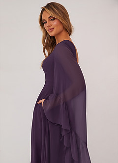 Barbie ♥ Azazie Bridesmaid Dresses Plum A-Line Long Sleeve Chiffon Dress image6