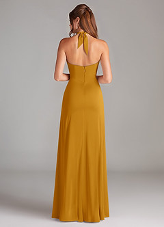 Azazie Elliana Bridesmaid Dresses Butterscotch A-Line Side Slit Stretch Satin Dress image6