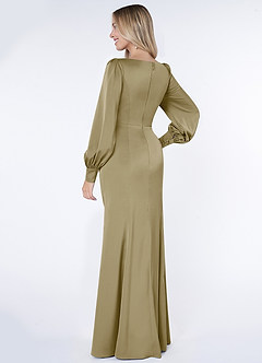 Azazie Raye Bridesmaid Dresses Moss Green Mermaid Long Sleeve Stretch Satin Dress image4