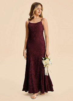 Azazie Lioren Junior Meerjungfrau-Linie Gestreift Blumen-Burnout Kleid Cabernetrot image5