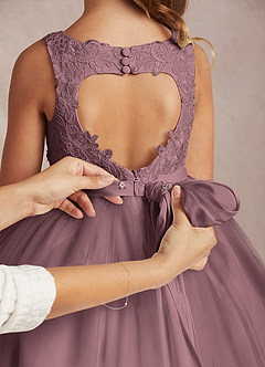 Azazie Calla Flower Girl Dresses Vintage Mauve Ball-Gown Lace Tulle Dress image5