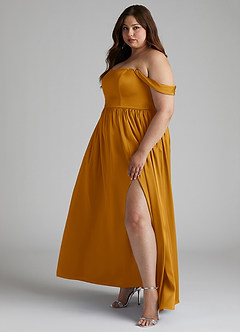 Azazie Morana Bridesmaid Dresses Butterscotch A-Line Off the Shoulder Stretch Satin Convertible Dress image13
