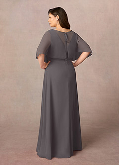 Azazie Oksana vestidos de madre de la novia Vestido de Gris Acero de Gasa de Corte En A con Cuello en V Plisado image9