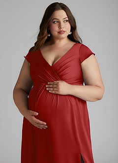Azazie Allessia Maternity Bridesmaid Dresses A-Line Pleated Stretch Satin Floor-Length Dress image13