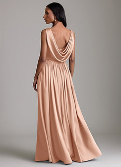 Azazie Novi Vestidos de madrinha de casamento Vestido Rosa Ouro de Cetim elástico de Linha A com com bolsos image2