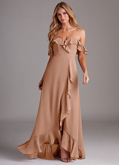 Azazie Lyra Bridesmaid Dresses Champagne Rose A-Line Chiffon Convertible Dress image4