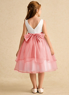 Azazie Rene Flower Girl Dresses Ivory Coral A-Line Bow Tulle Dress image2