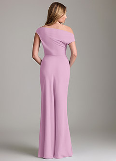 Azazie Emerson Jurken voor bruidsmeisjes Jurk van Chiffon met Kolom Off the Shoulder Snoep Roze image4