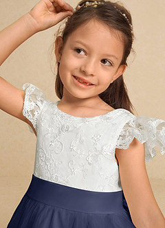 Azazie Vetty Flower Girl Dresses Ivory Stormy A-Line Lace Tulle Dress image8