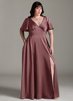 Azazie Kimber Bridesmaid Dresses Vintage Mauve A-Line Ruched Stretch Satin Dress image9