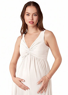 Azazie Yetta Maternity Bridesmaid Dresses A-Line V-Neck Gathered Chiffon Floor-Length Dress image6