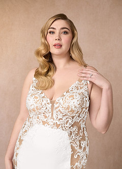 Azazie Estephanie Wedding Dresses Diamond White Caramel Mermaid Sequins Stretch Crepe Dress image12