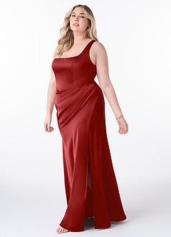 Azazie Mero Brudtärnklänningar Klänning av Tubklänning i Stretch Satin Plisserad Granatäpple image8